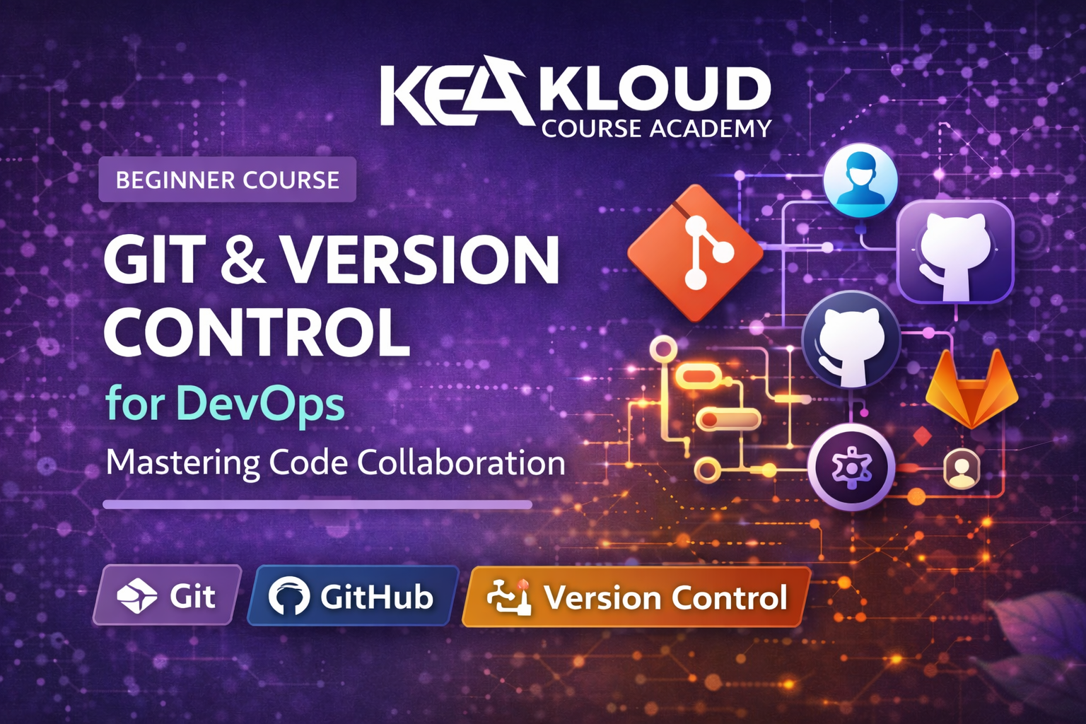 Git and Version Control for DevOps course thumbnail showing GitHub collaboration and version control workflow for developers.