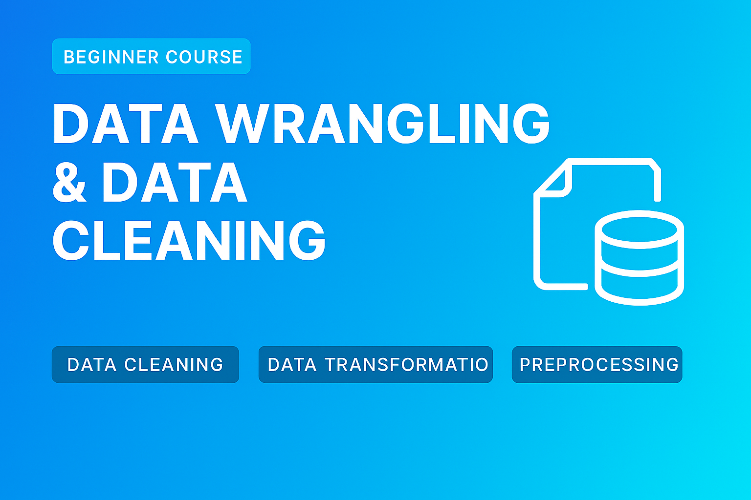 Data Wrangling and Data Cleaning course thumbnail showing dataset transformation, data processing workflows, and analytics preparation.